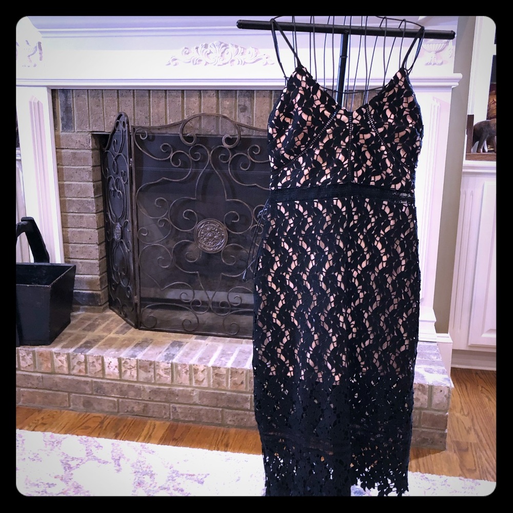 Wyatt-Spaghetti strap crochet Midi Dress-Medium